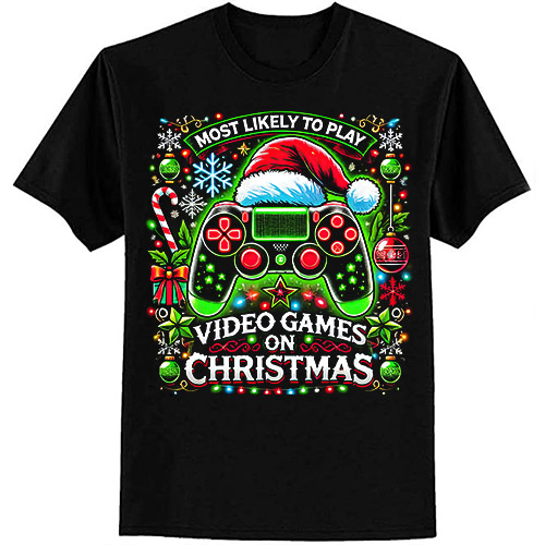 Most Likely To Play Video Games On Christmas Santa Boys Mens T-Shirt ltsp