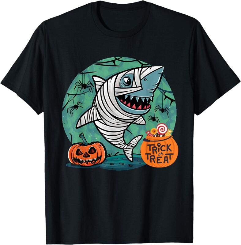 Mummy Shark Scary Spooky Season Funny Halloween Costume Crew T-Shirt