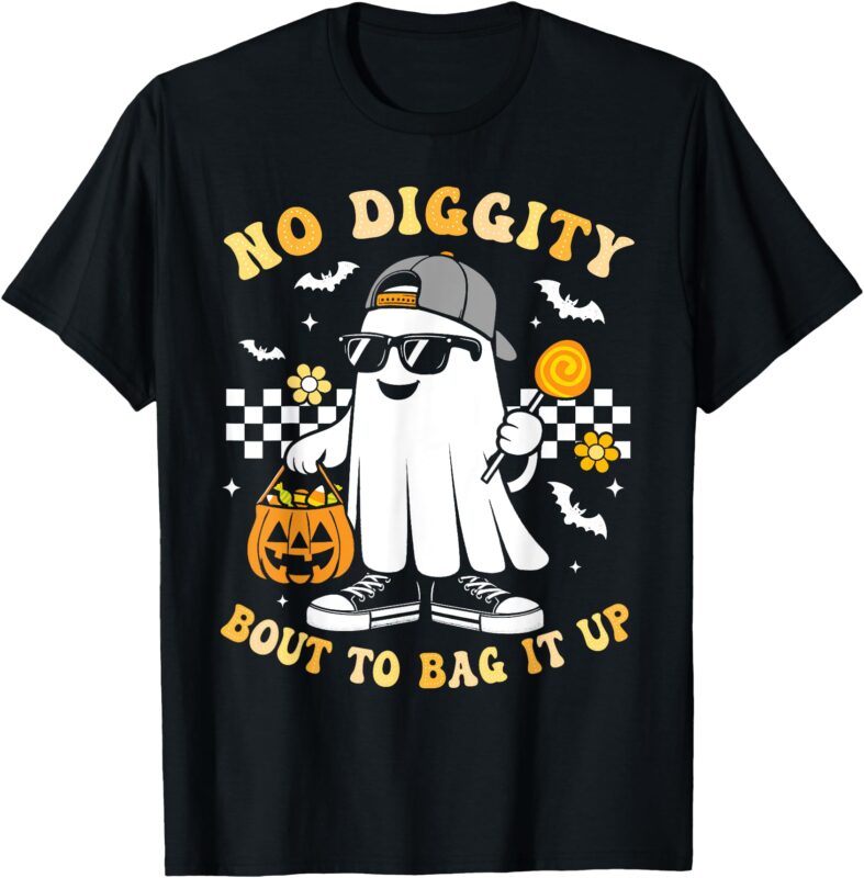 No Diggity Bout To Bag It Up Boys Kids Retro Ghost Halloween T-Shirt