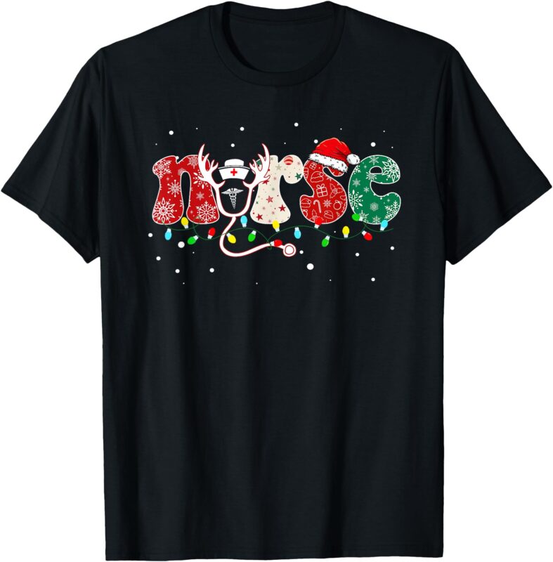 Nurse Christmas Stethoscope Nurses Funny Xmas Womens T-Shirt