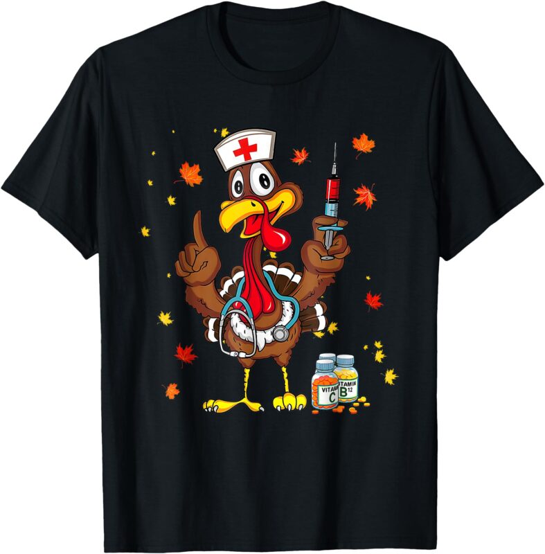 Nursing Thanksgiving Scrub Tops Turkey Nurse Holiday T-Shirt