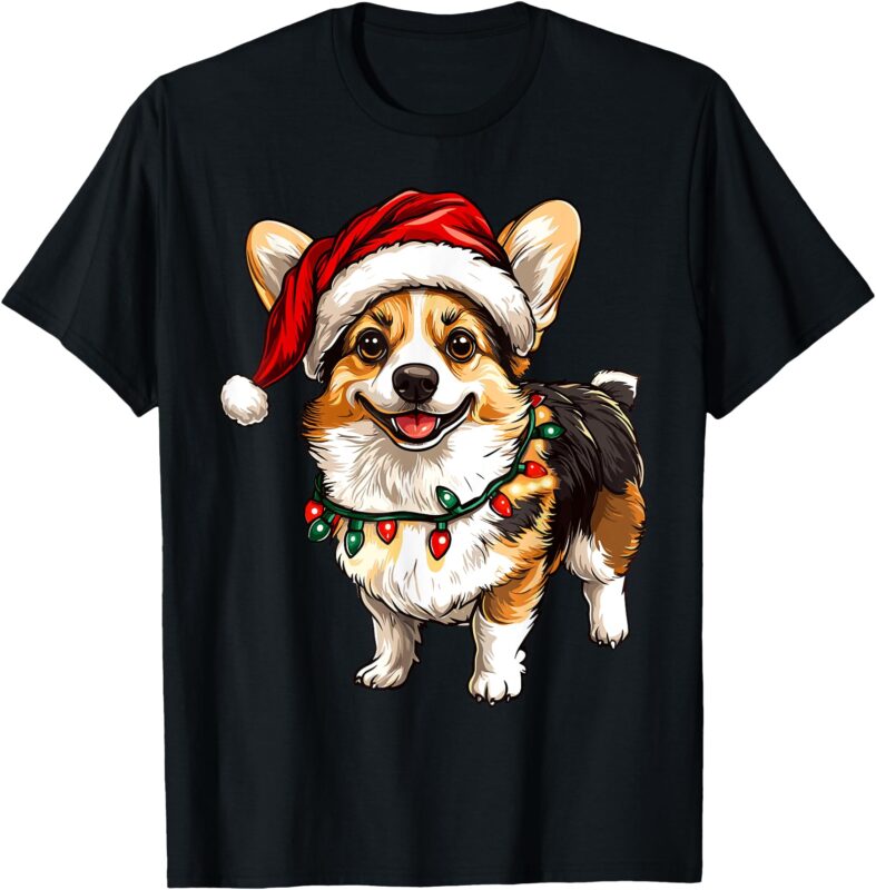 Pembroke Welsh Corgi Santa Christmas Tree Lights Xmas T-Shirt
