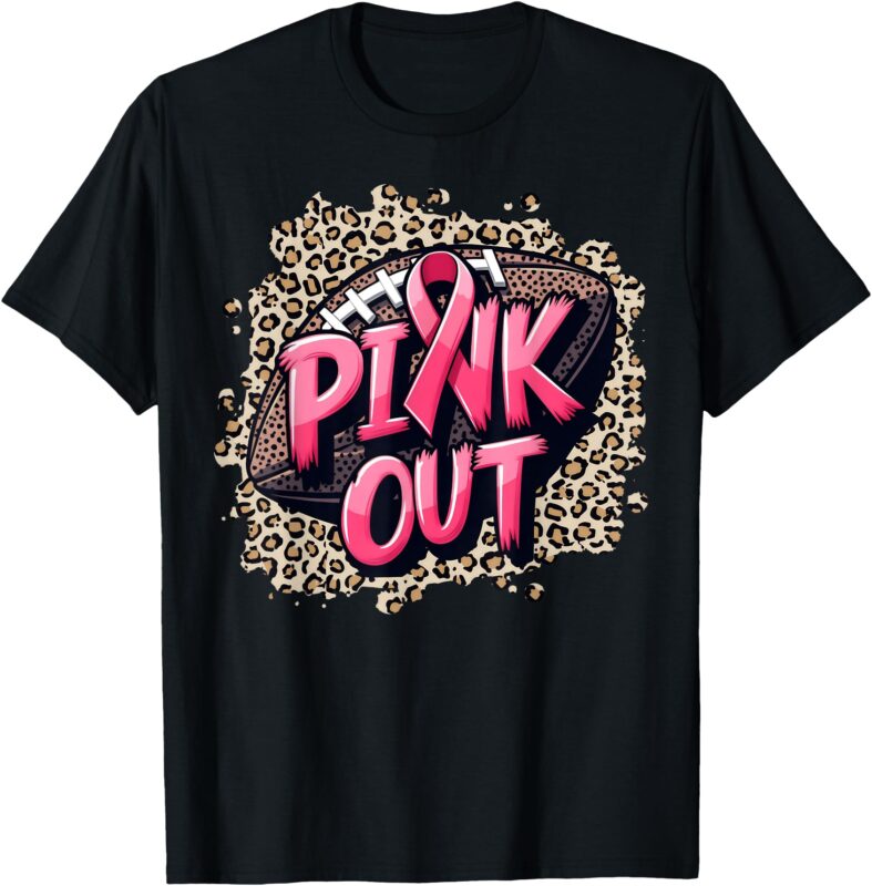 Pink Out American Football Leopard Tackle Breast Cancer 2024 T-Shirt