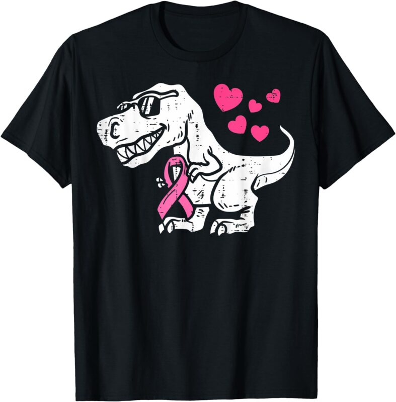 Pink Ribbon T Rex Kids Breast Cancer Awareness Boys T-Shirt