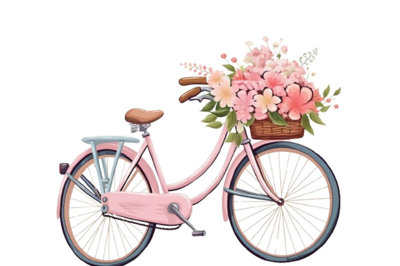 Pink bicycle with flowers