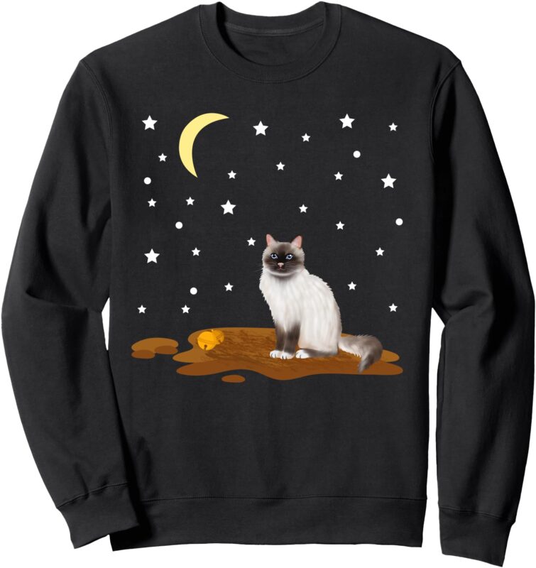 Ragdoll Cat with Moon and Stars Cute Nighttime Design Sweatshirt