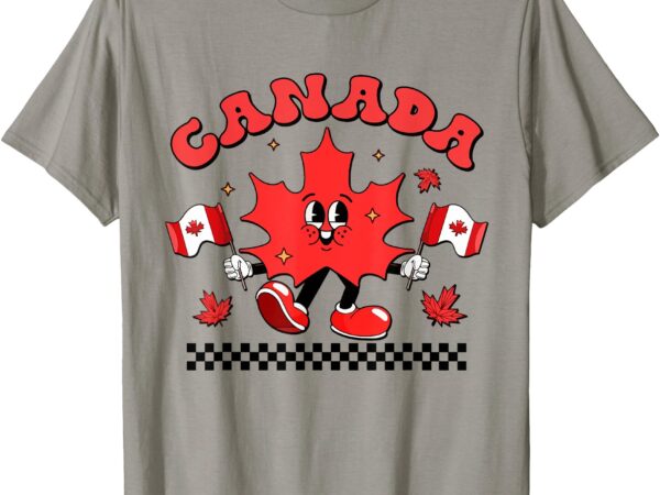 Retro groovy maple leaves canada flag canadian boy girl kids t-shirt