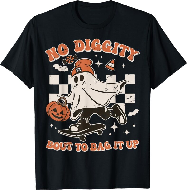 Retro Halloween Ghost No Diggity Bout to Bag it Up T-Shirt