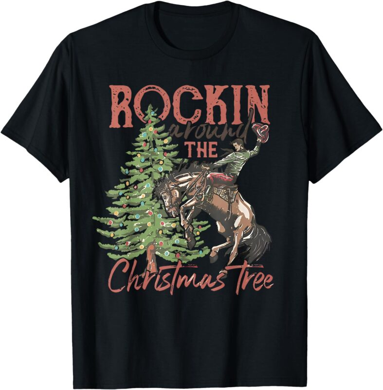 Rocking Around The Christmas Tree Bucking Horse Holiday T-Shirt