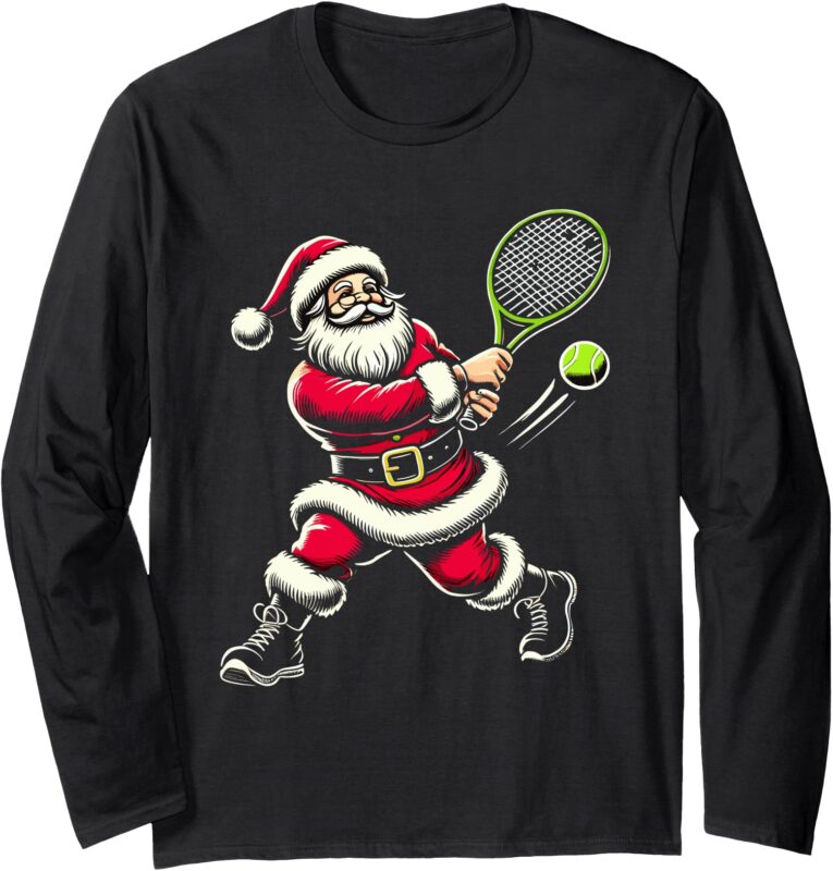 Santa Claus Playing Tennis Christmas Xmas Long Sleeve T-Shirt