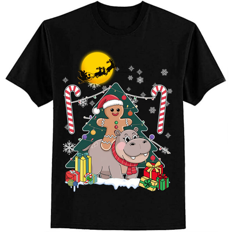 Santa Gingerbread Riding Moo-Deng Christmas Kids Toddlers T-Shirt ltsp