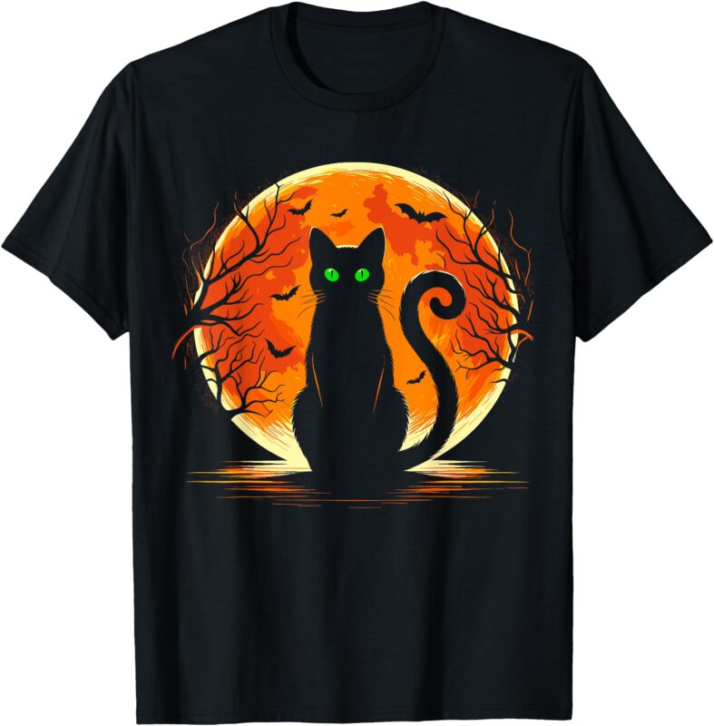 Scary Cat Costume Retro Moon Cat T-Shirt