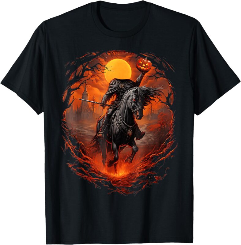 Scary Pumpkin Headless Horseman Halloween T-Shirt