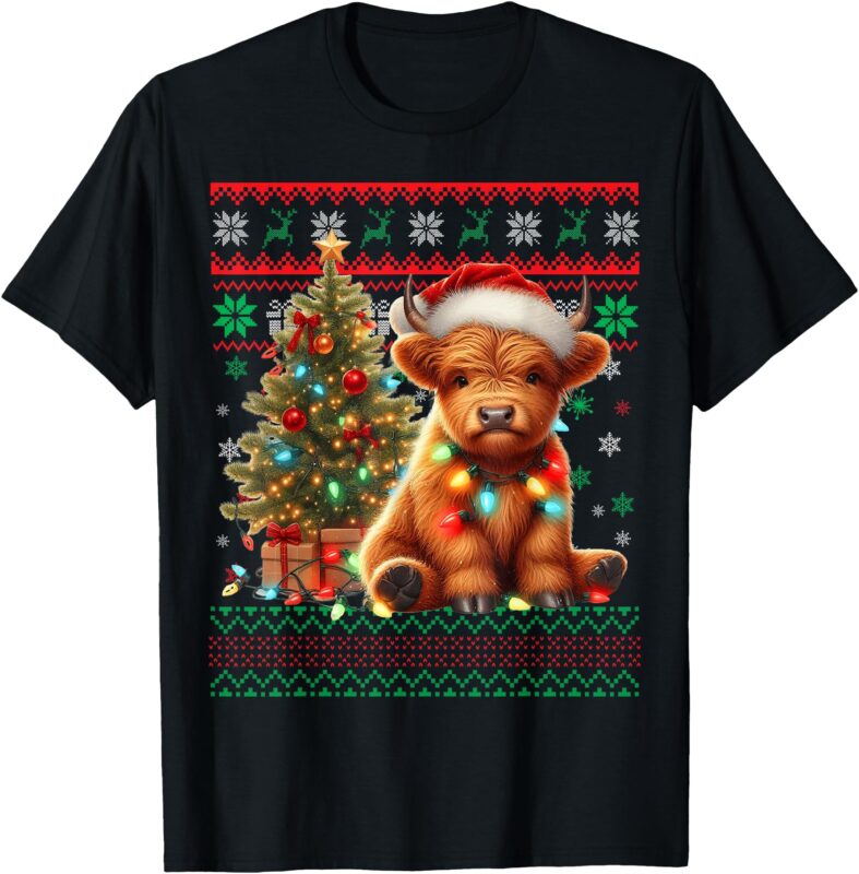 Scottish Highland Cow Christmas Funny Cow Lover Xmas T-Shirt