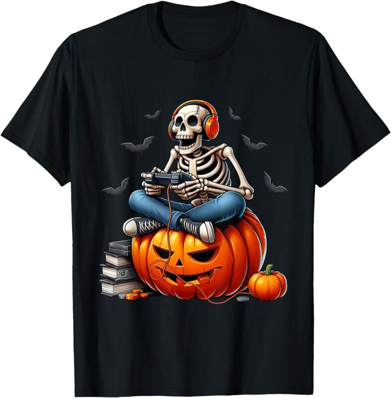 Skeleton Gamer Gaming Controller Halloween Shirts Boys Kids T-Shirt