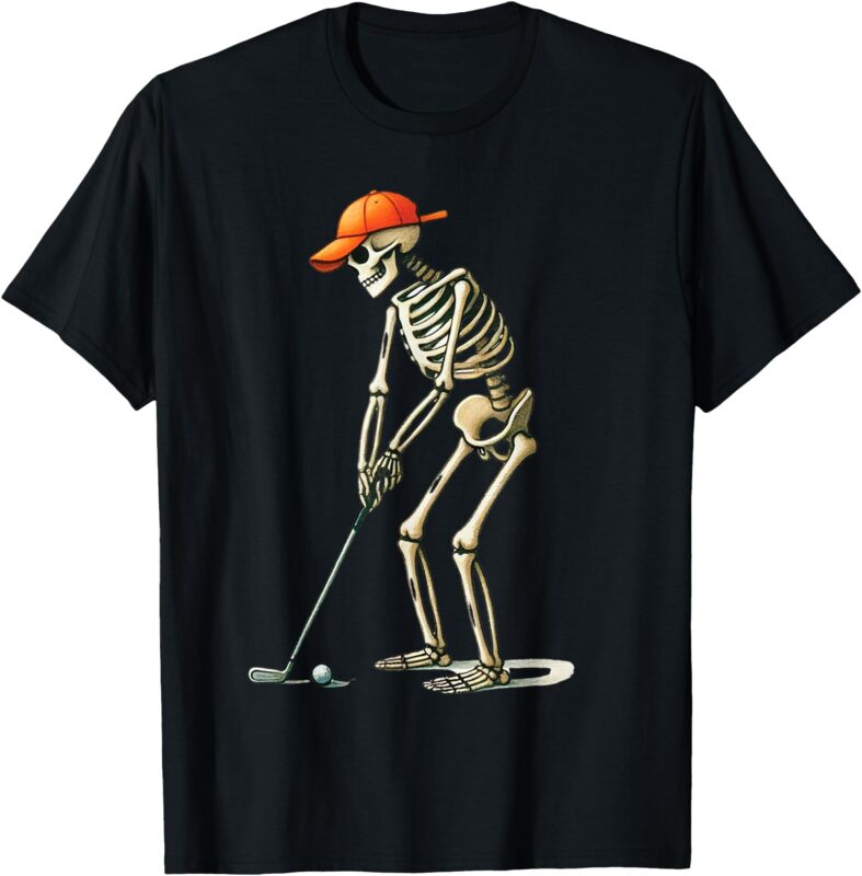 Skeleton Golf Halloween Golfer Golf Player Funny Men Dad T-Shirt
