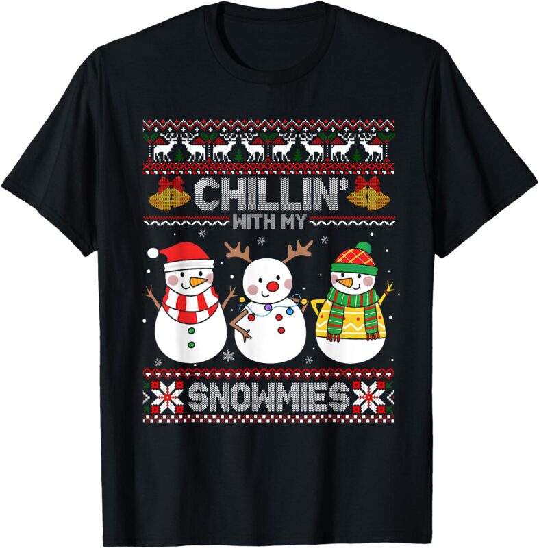 Snowman Christmas Chillin With My Snowmies Ugly Family Kids T-Shirt