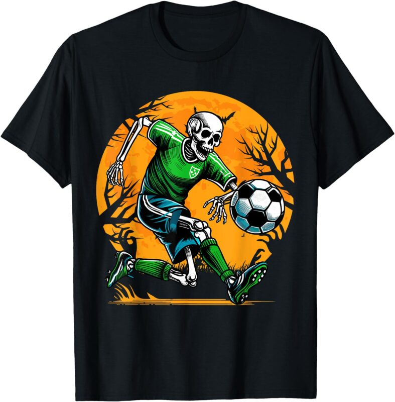 Soccer Skeleton Halloween Football Spooky Boys Soccer Player T-Shirt