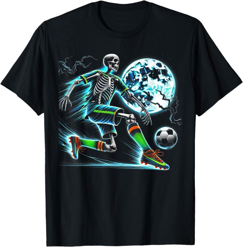 Soccer Skeleton Halloween Football Spooky Boys Soccer Player T-Shirt