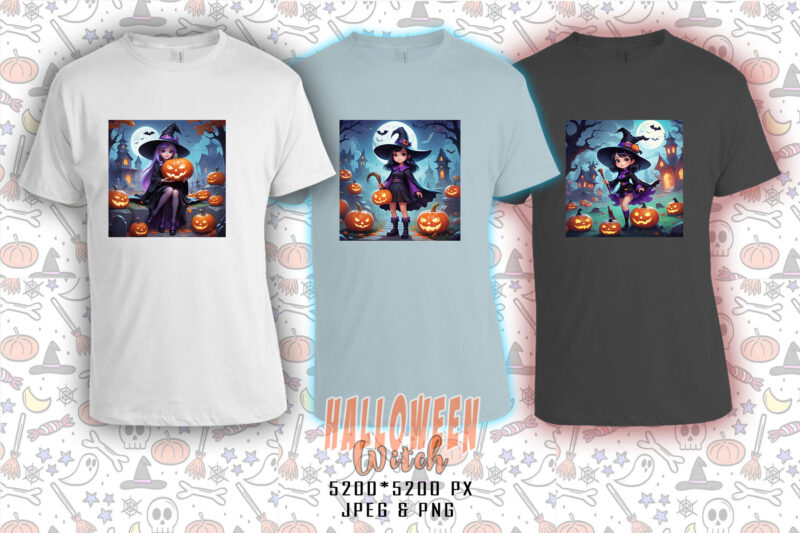 7 Halloween Spooky Cartoon Witch Ghost t-shirt design bundle – download instantly