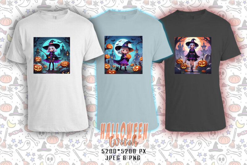 7 Halloween Spooky Cartoon Witch Ghost t-shirt design bundle – download instantly
