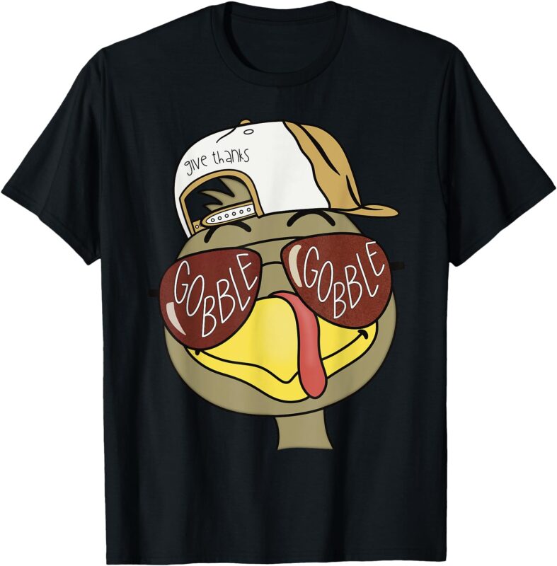 Thanksgiving Turkey Face With Gobble Sunglasses & Cap T-Shirt