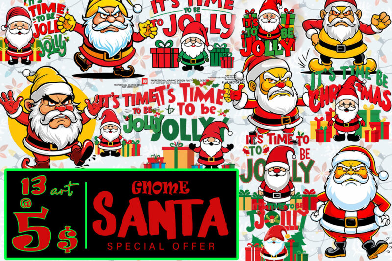 Trendy Gnome Santa Claus Christmas t-shirt design bundle of 13 png & jpeg designs – download instantly Special Christmas Gnome Bundle