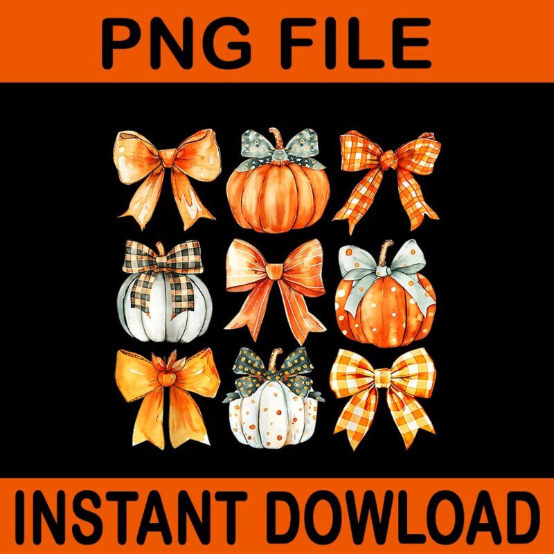 Coquette Bow Pumpkin Season Thanksgiving Autumn Fall PNG