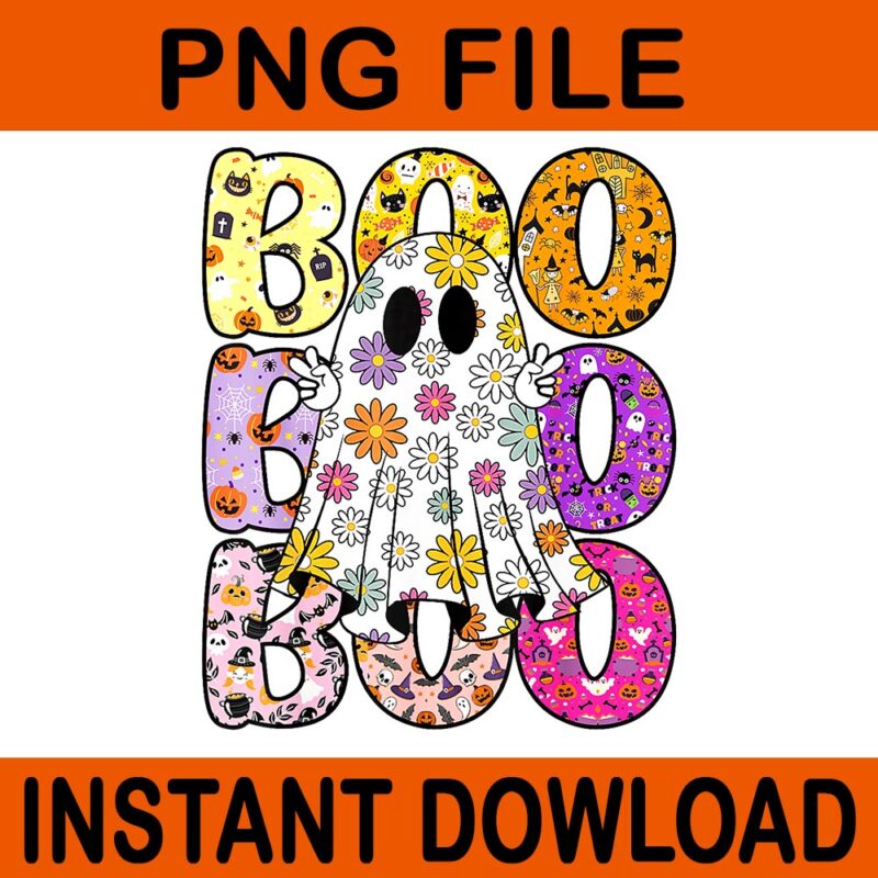 Cute Ghost Floral Boo Halloween PNG
