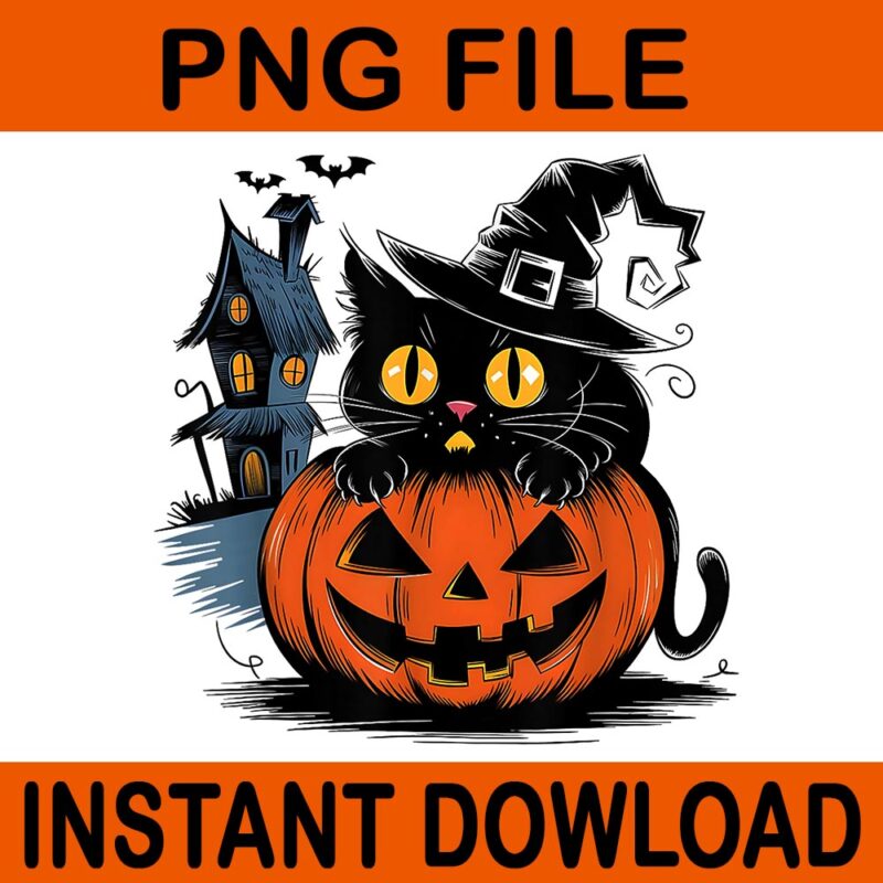 Black Cat Pumpkin For Halloween PNG