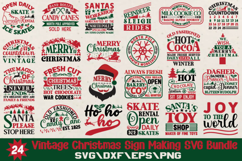 Vintage Christmas Sign Making T-shirt Bundle Vintage Christmas Sign Making SVG Bundle