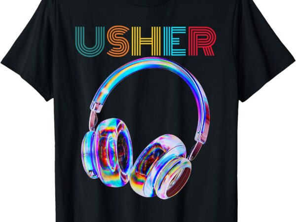 Vintage design usher hiphop fan music headphone men women t-shirt