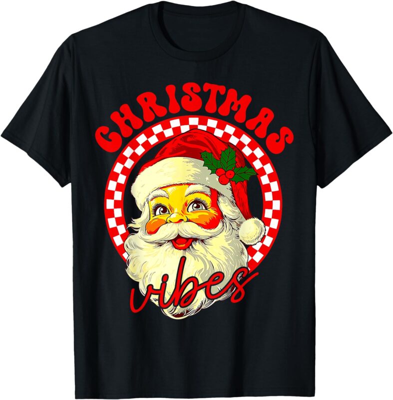 Vintage Groovy Santa Claus Christmas Vibes T-Shirt