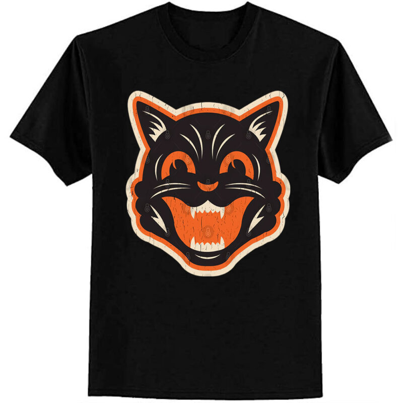 Vintage Halloween Black Cat – Distressed T-Shirt