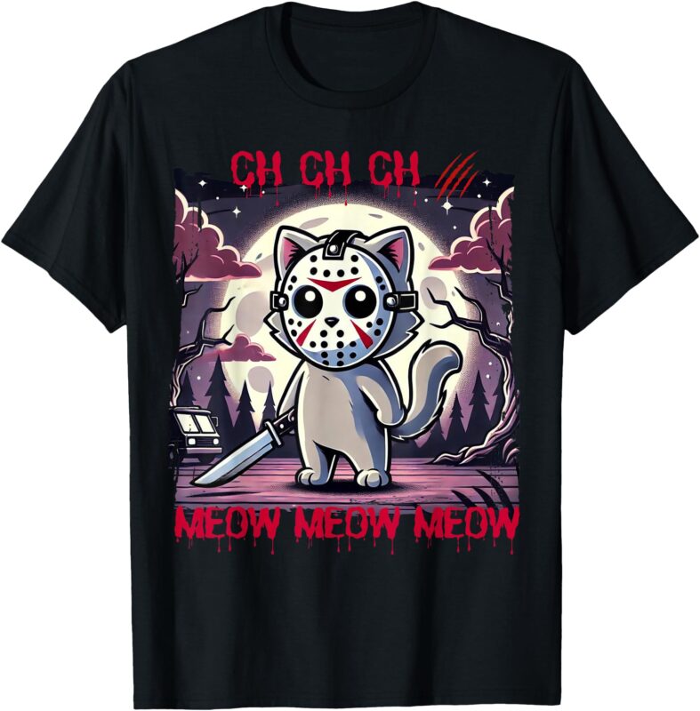 Vintage Horror Movie Cat Funny Cute Kitten Meow Graphic T-Shirt