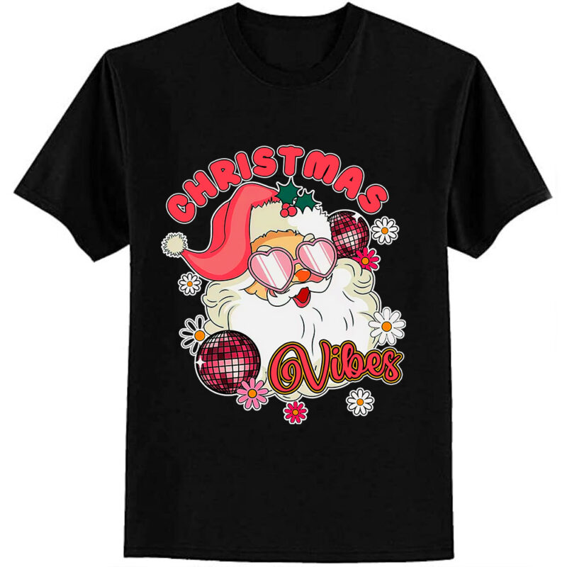Vintage Pink Santa Claus Christmas Vibes Holiday Xmas Women T-Shirt ltsp