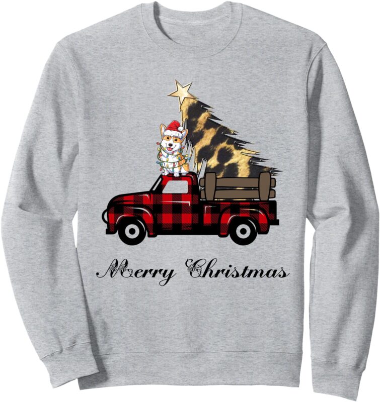 Vintage Red Truck pick a Corgi and Leopard Chrismast tree Sweatshirt