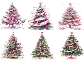 Watercolor Pink Glam Christmas Tree Design