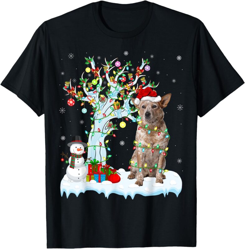 Xmas Lighting Tree Santa Hat Australian Cattle Dog Christmas T-Shirt