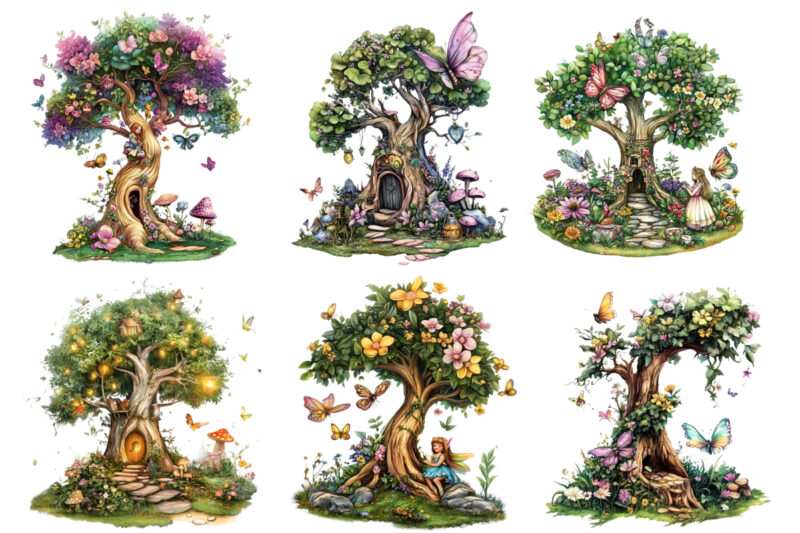 beautiful fairy tree garden clipart