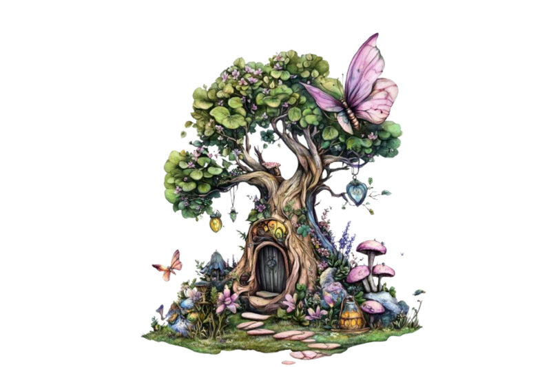 beautiful fairy tree garden clipart