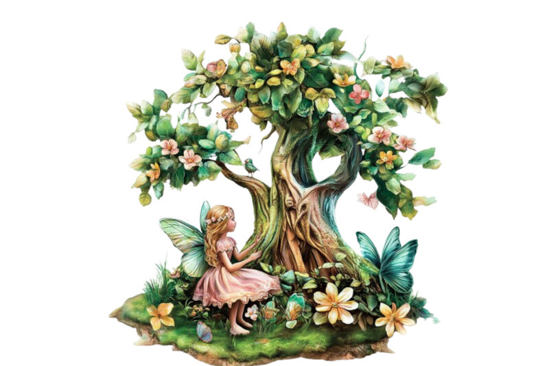 beautiful fairy tree garden clipart