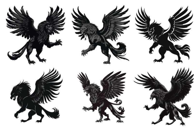 fantasy, bird, illustration, eagle, emblem, feather, flying, graphic, heraldic, lion, majestic, mascot, monster, mythology, silhouette, tatt