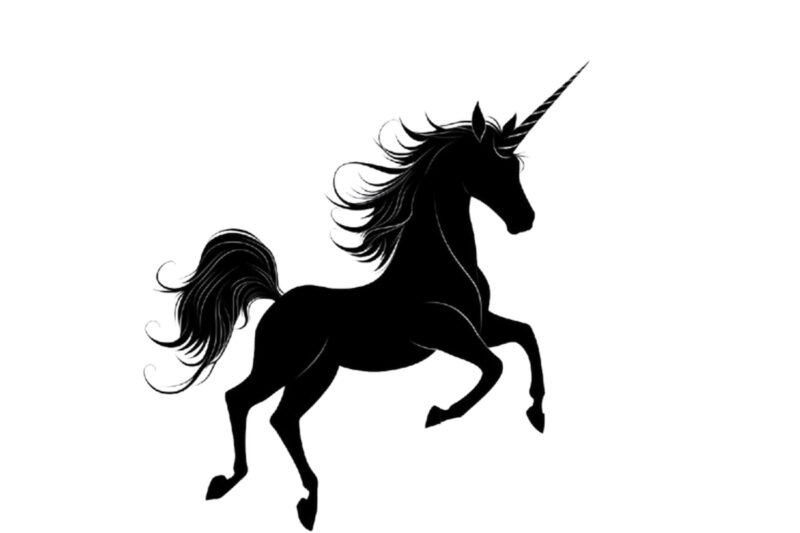 black silhouette of heraldic unicorn