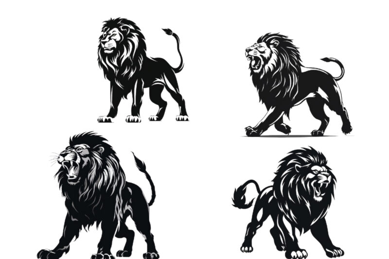 black silhouette of majestic lion in heraldic