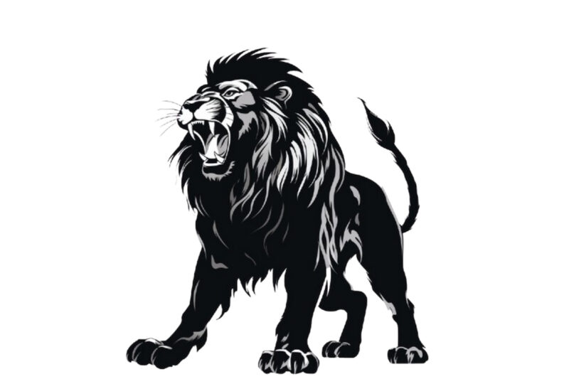 black silhouette of majestic lion in heraldic
