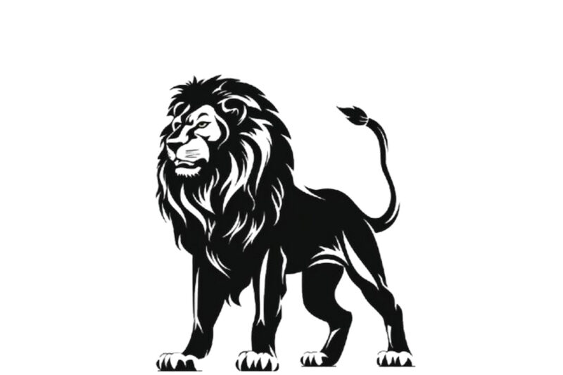 black silhouette of majestic lion in heraldic