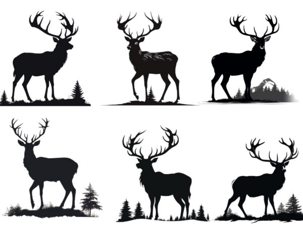 Black silhouette of regal stag in heraldic t shirt template