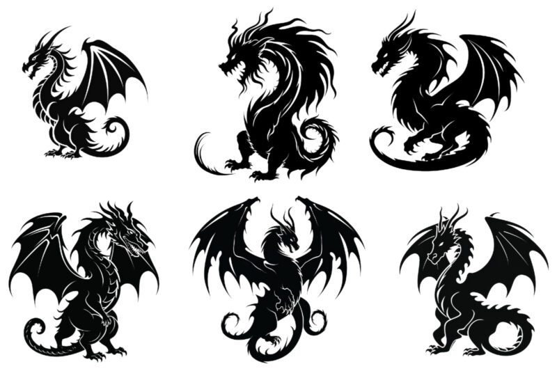 black silhouette of heraldic dragon