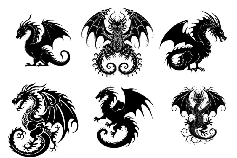 black silhouette of heraldic dragon